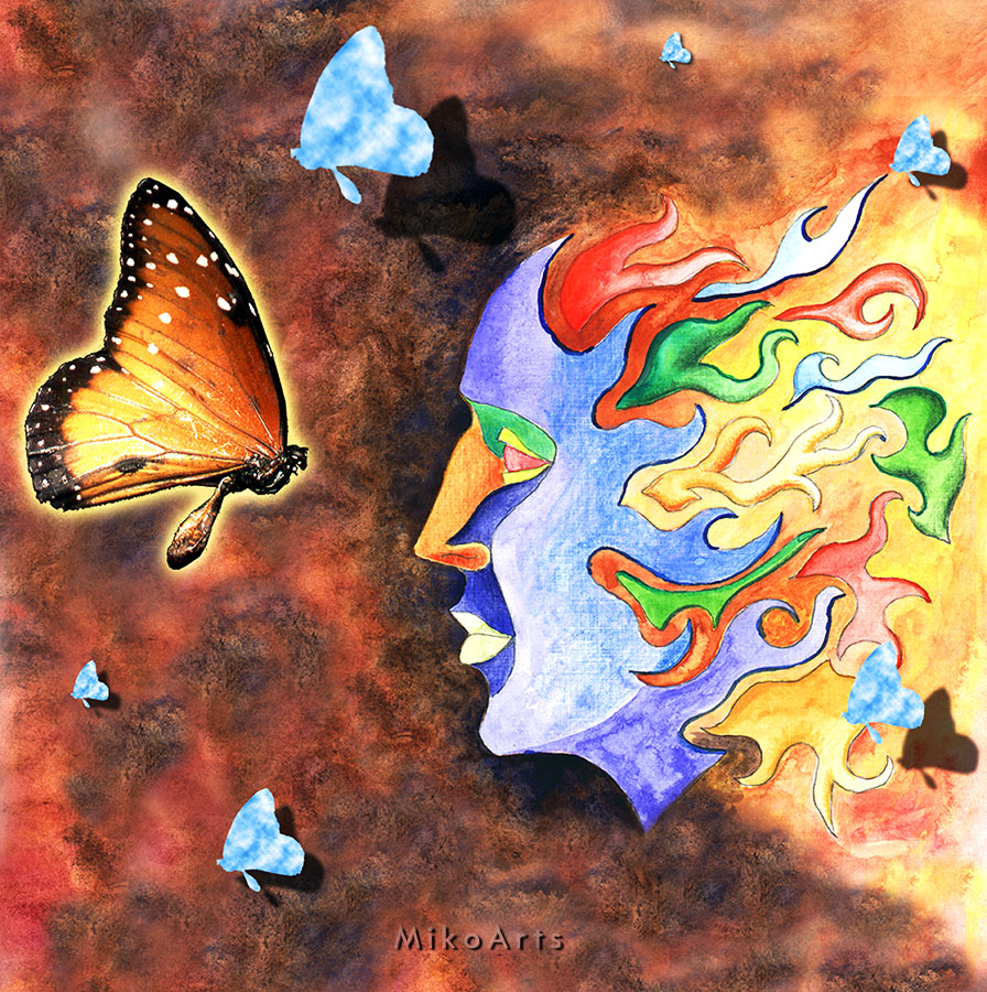 Symbolic Painting Electron Butterflies by Miko Arts M K Olivares A